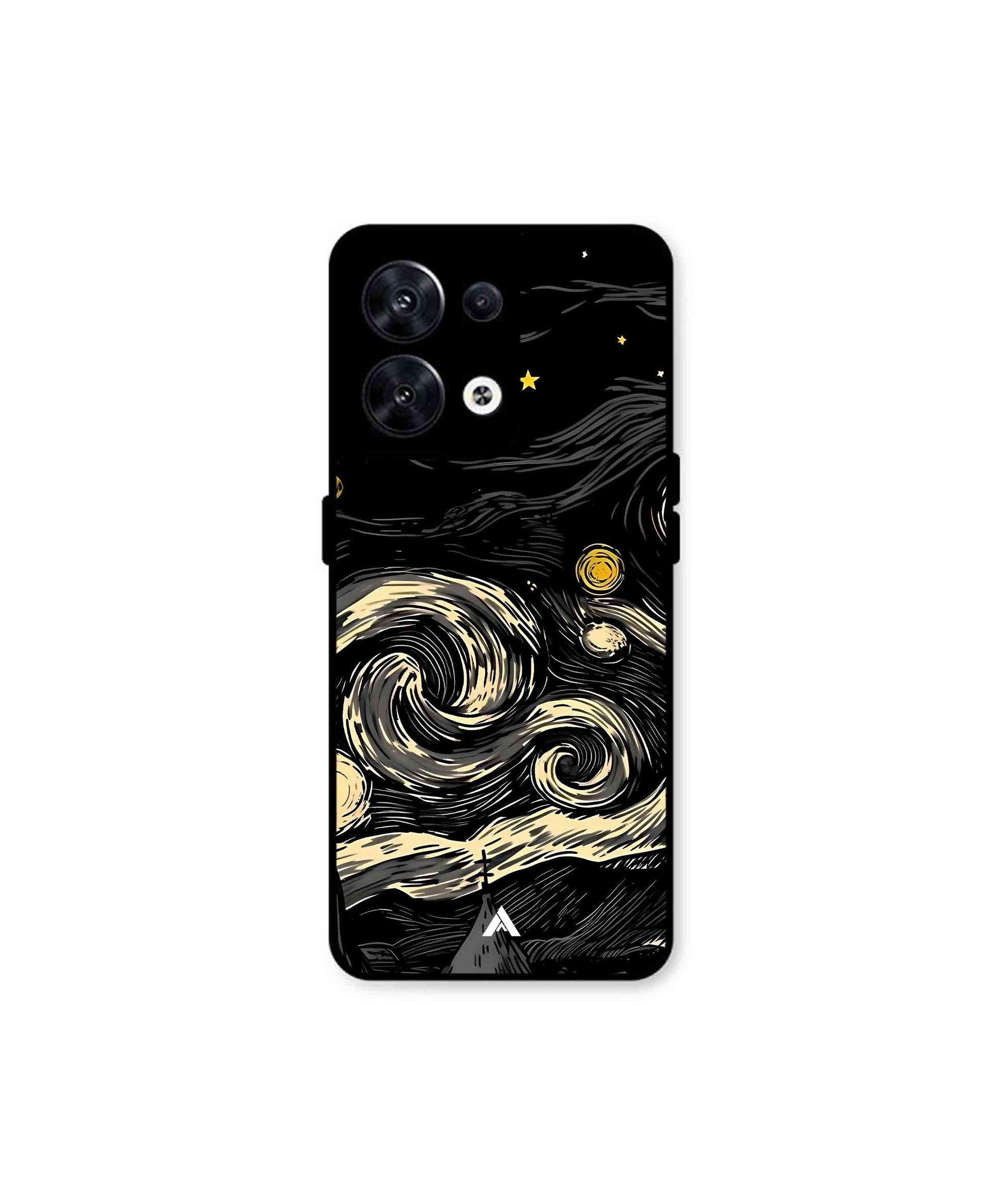 Starry Night Metal Back Cover Phone Case for Oppo Reno 10 Pro