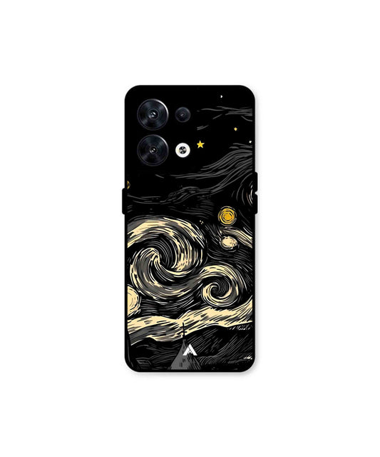 Starry Night Metal Back Cover Phone Case for Oppo Reno 10 Pro