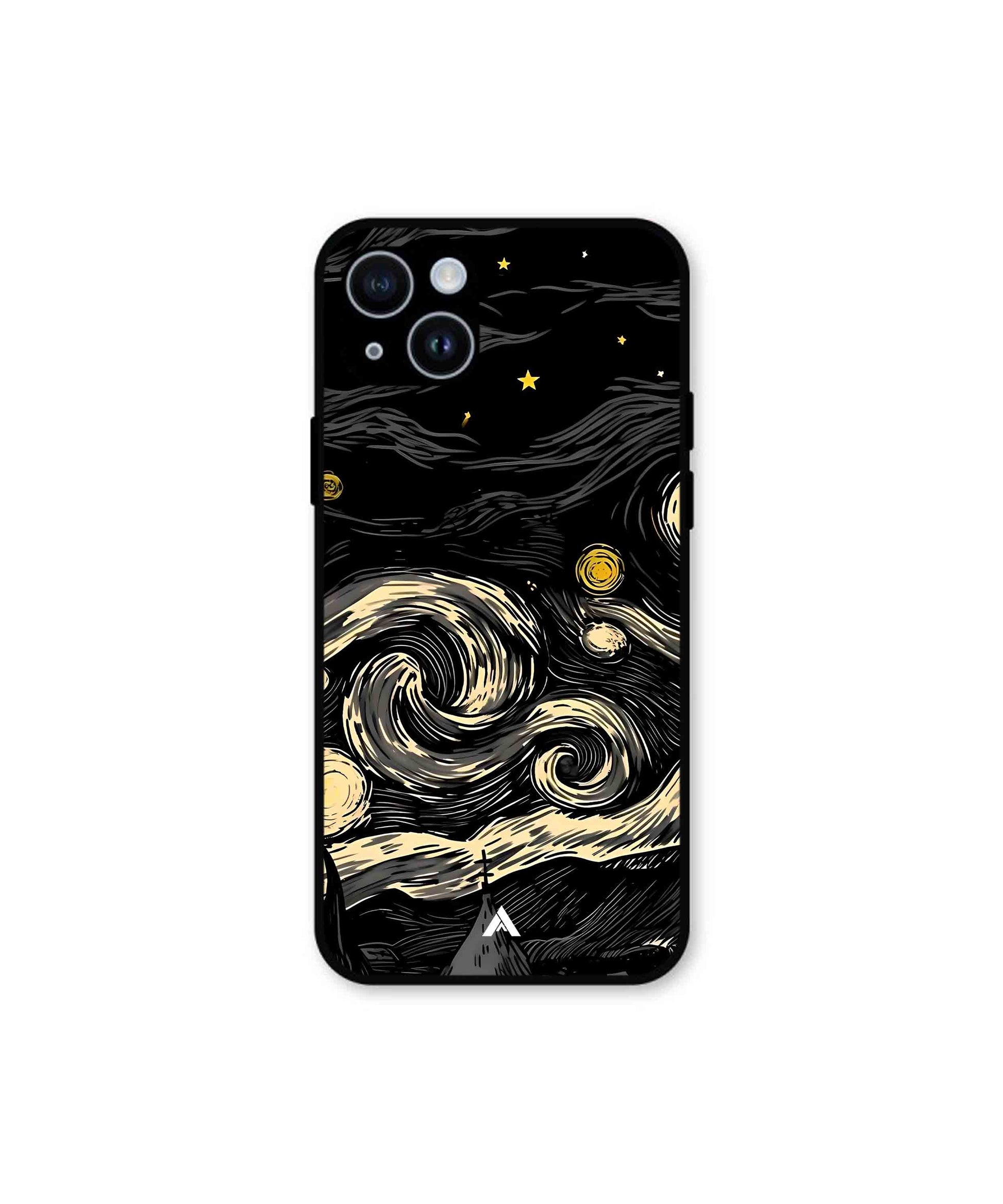Starry Night Metal Back Cover Phone Case for iPhone 14