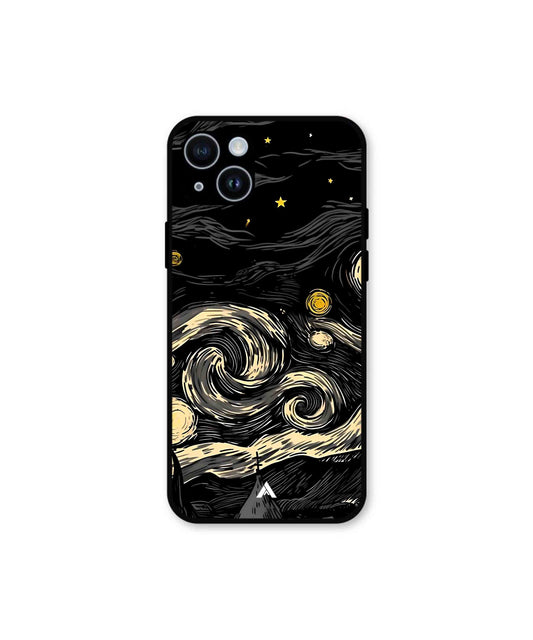 Starry Night Metal Back Cover Phone Case for iPhone 14