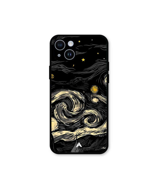 Starry Night Metal Back Cover Phone Case for iPhone 15 Plus