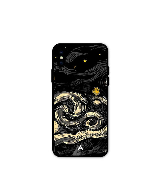 Starry Night Metal Back Cover Phone Case for iPhone Xs