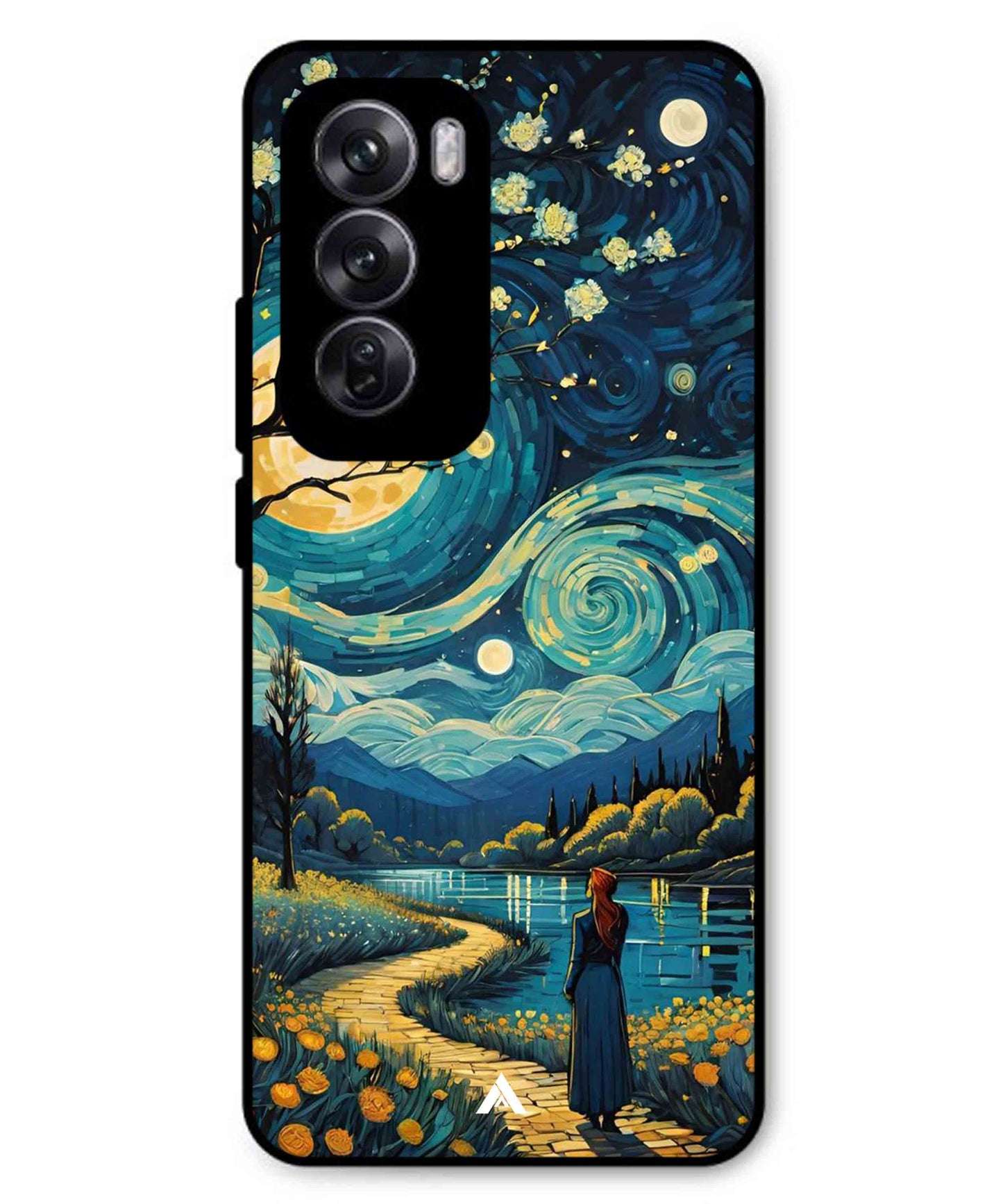 Starry Eve Art Aesthetic Metal Back Cover Phone Case for Oppo Reno 12