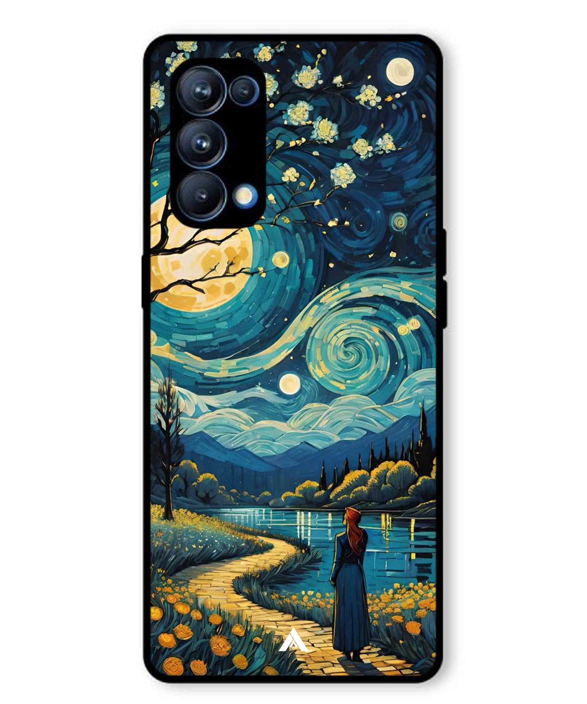 Starry Eve Art Aesthetic Metal Back Cover Phone Case for Oppo Reno 5 Pro