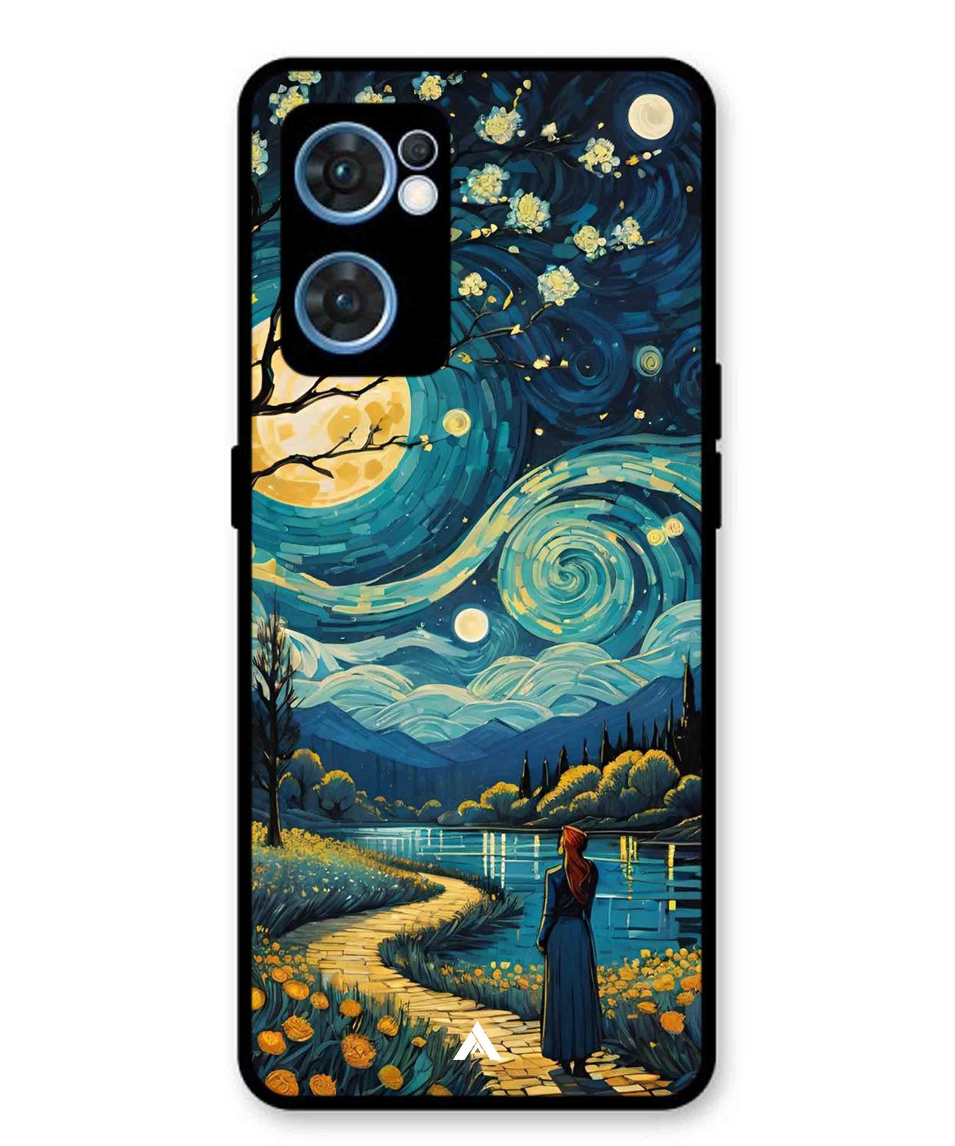 Starry Eve Art Aesthetic Metal Back Cover Phone Case for Oppo Reno 7 4G