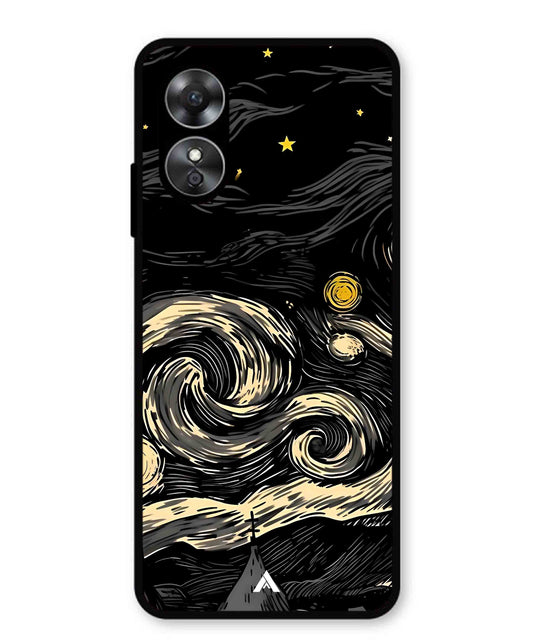 Starry Night Aesthetic Metal Back Cover Phone Case for Oppo A17
