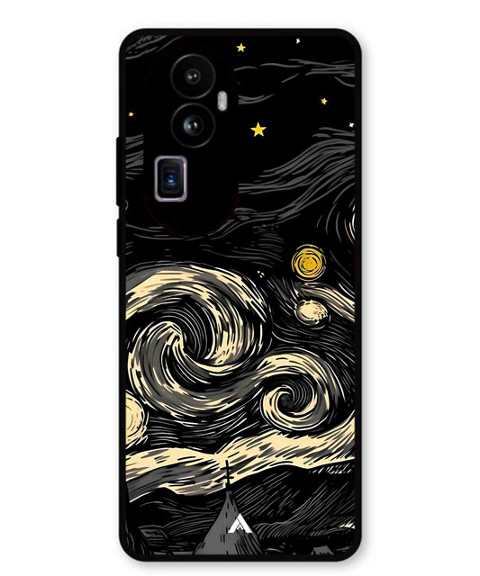 Starry Night Aesthetic Metal Back Cover Phone Case for Oppo Reno 10 Pro Plus