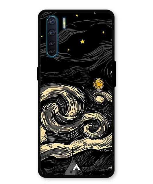 Starry Night Aesthetic Metal Back Cover Phone Case for Oppo Reno 3