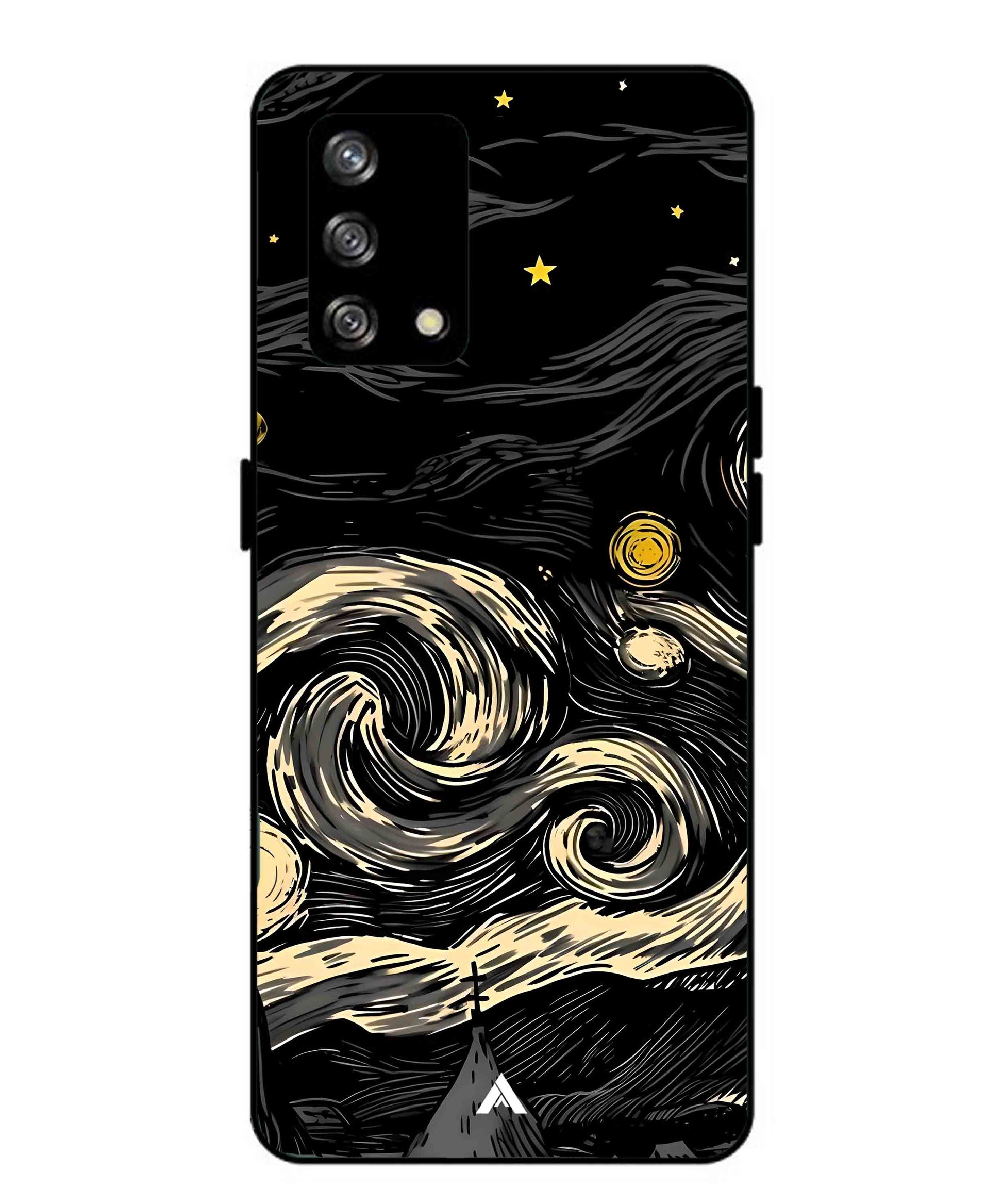 Starry Night Aesthetic Metal Back Cover Phone Case for Oppo Reno 4F