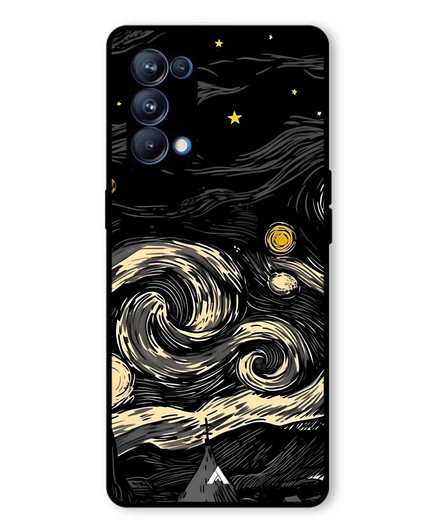 Starry Night Aesthetic Metal Back Cover Phone Case for Oppo Reno 5 Pro