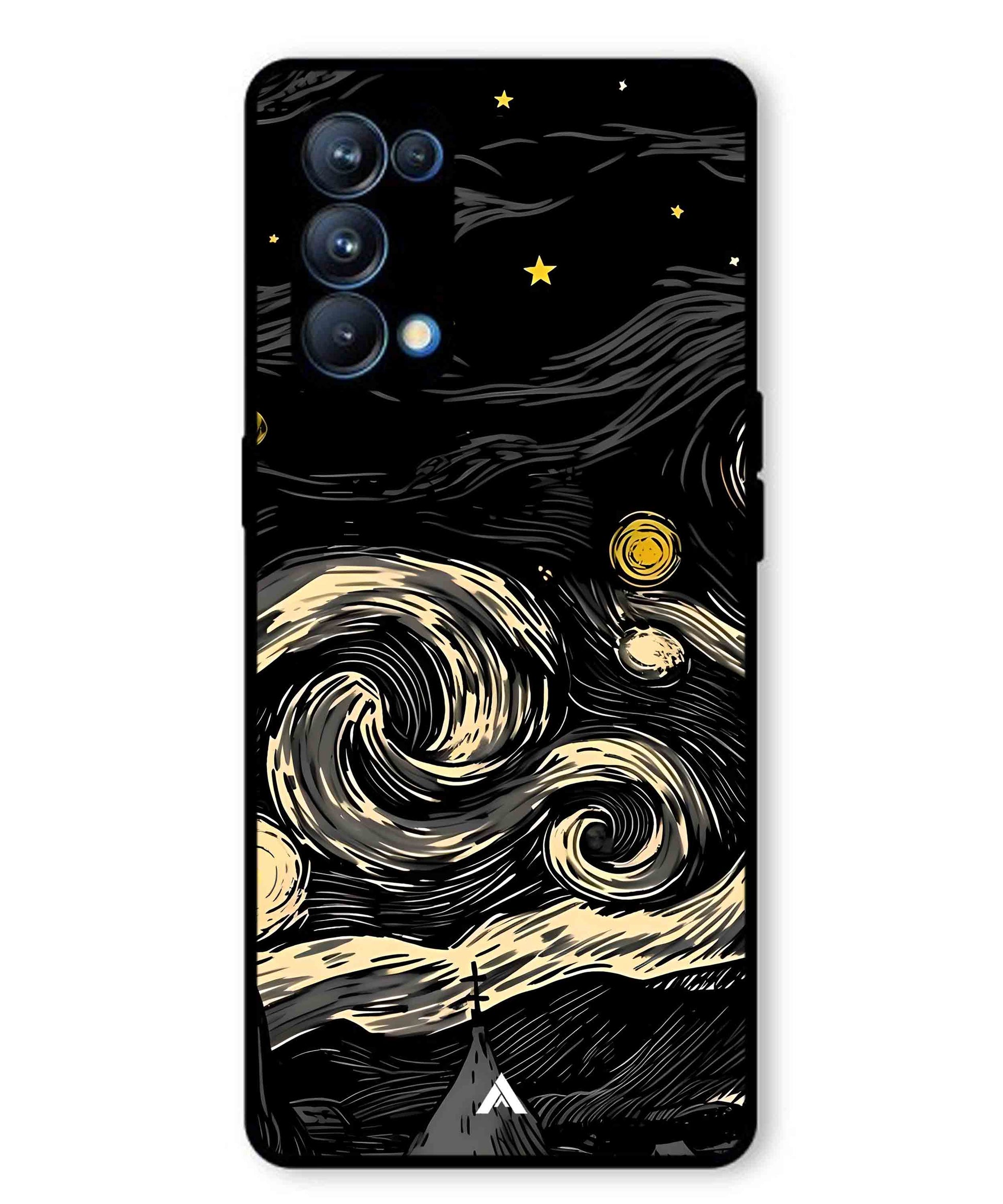 Starry Night Aesthetic Metal Back Cover Phone Case for Oppo Reno 5 Pro