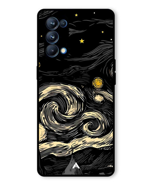 Starry Night Aesthetic Metal Back Cover Phone Case for Oppo Reno 5 Pro