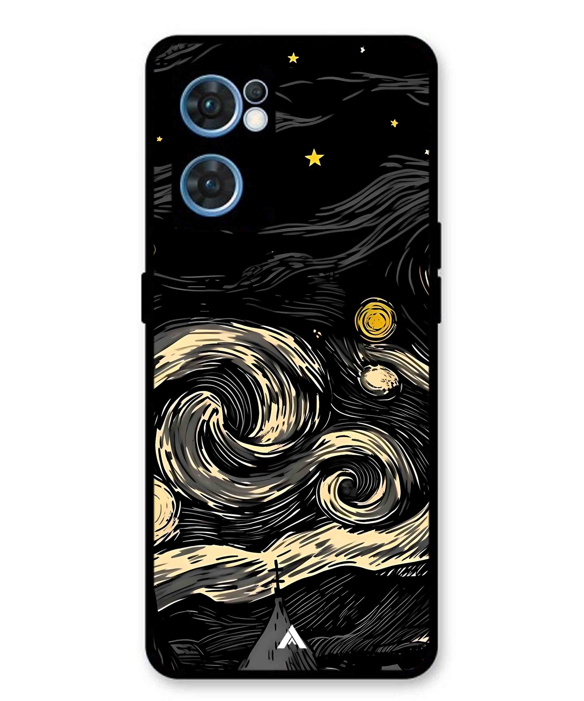 Starry Night Aesthetic Metal Back Cover Phone Case for Oppo Reno 7 4G