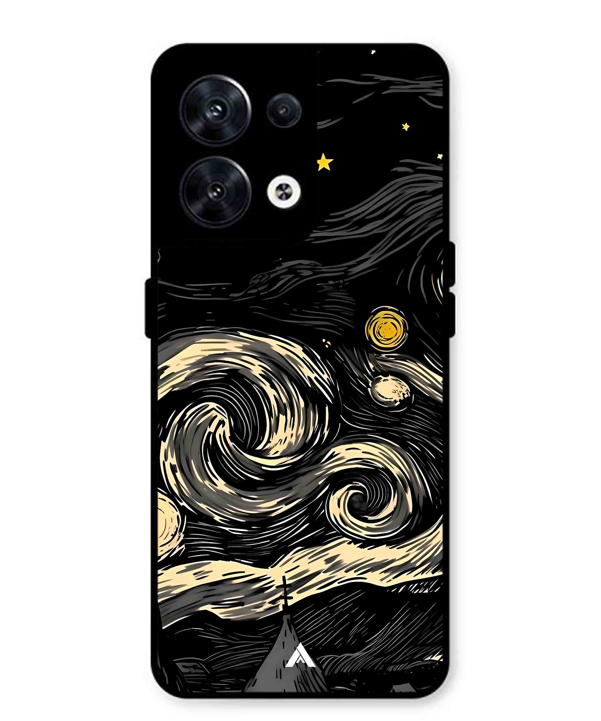Starry Night Aesthetic Metal Back Cover Phone Case for Oppo Reno 8