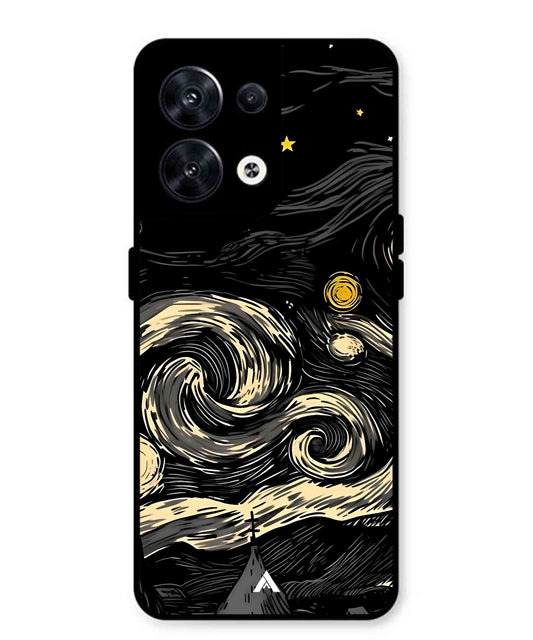 Starry Night Aesthetic Metal Back Cover Phone Case for Oppo Reno 8