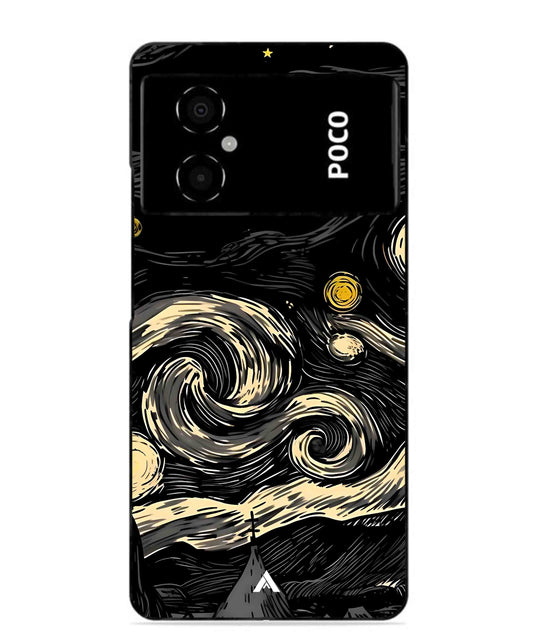 Starry Night Aesthetic Metal Back Cover Phone Case for Poco M4 5G