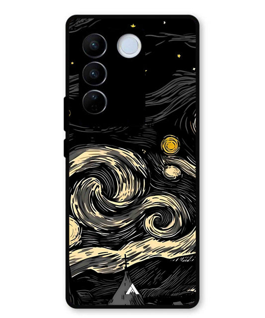 Starry Night Aesthetic Metal Back Cover Phone Case for Vivo v27 Pro