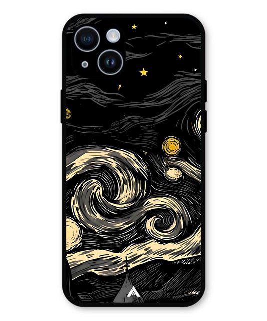 Starry Night Aesthetic Metal Back Cover Phone Case for iPhone 15 Plus