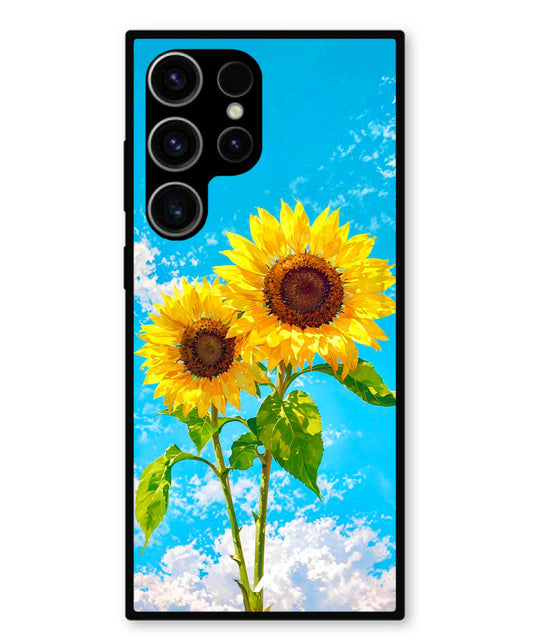 Sunflower Metal Back Cover Phone Case for Samsung Galaxy S23 Ultra