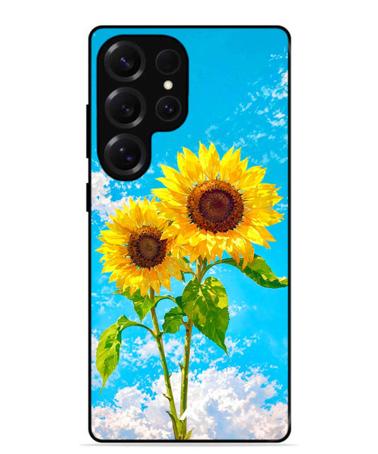 Sunflower Metal Back Cover Phone Case for Samsung Galaxy S25 Ultra