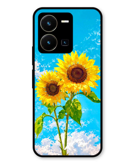 Sunflower Metal Back Cover Phone Case for Vivo Y35