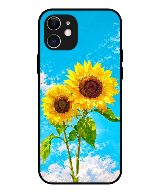 Sunflower Metal Back Cover Phone Case for iPhone 12