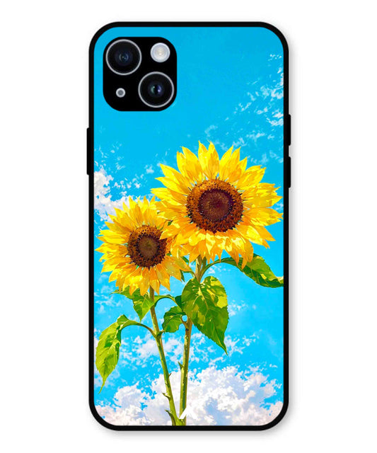 Sunflower Metal Back Cover Phone Case for iPhone 14