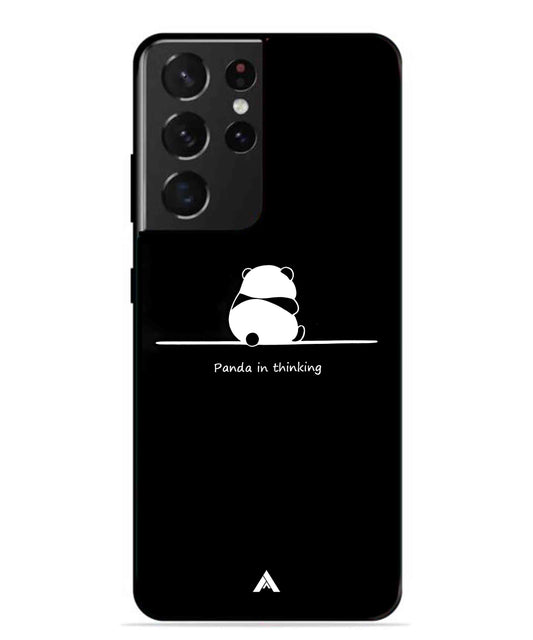 Thinking Panda Metal Back Cover Phone Case for Samsung Galaxy S21 Ultra