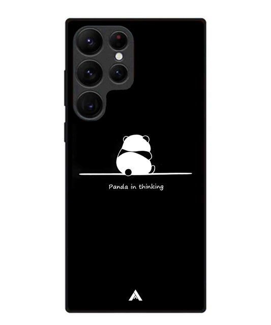Thinking Panda Metal Back Cover Phone Case for Samsung Galaxy S22 Ultra