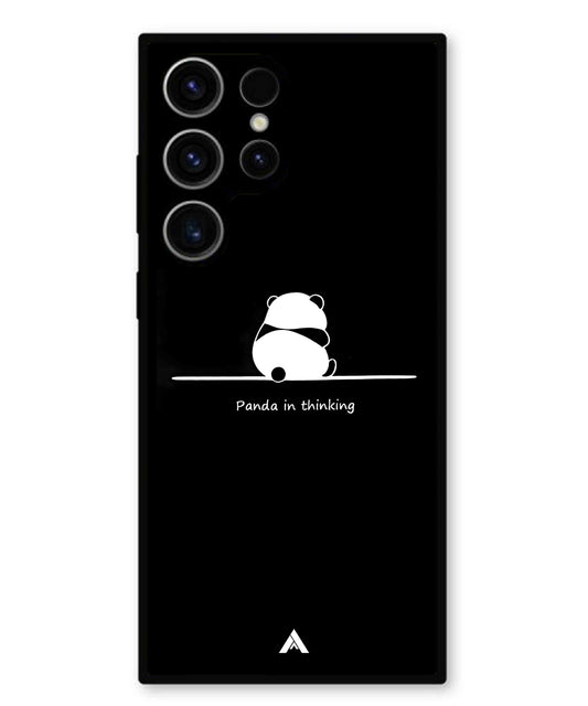 Thinking Panda Metal Back Cover Phone Case for Samsung Galaxy S23 Ultra