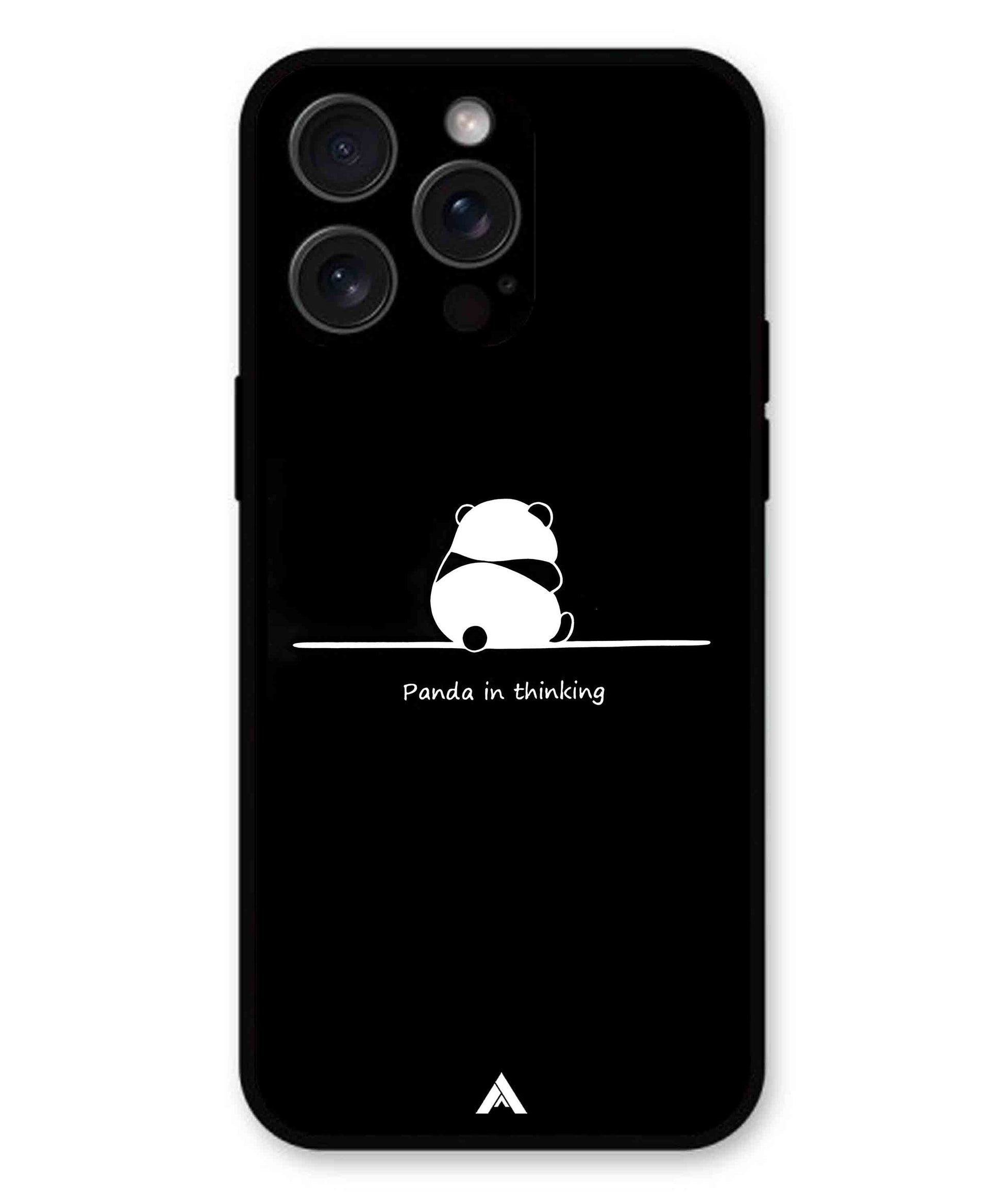 Thinking Panda Metal Back Cover Phone Case for iPhone 14 Pro Max