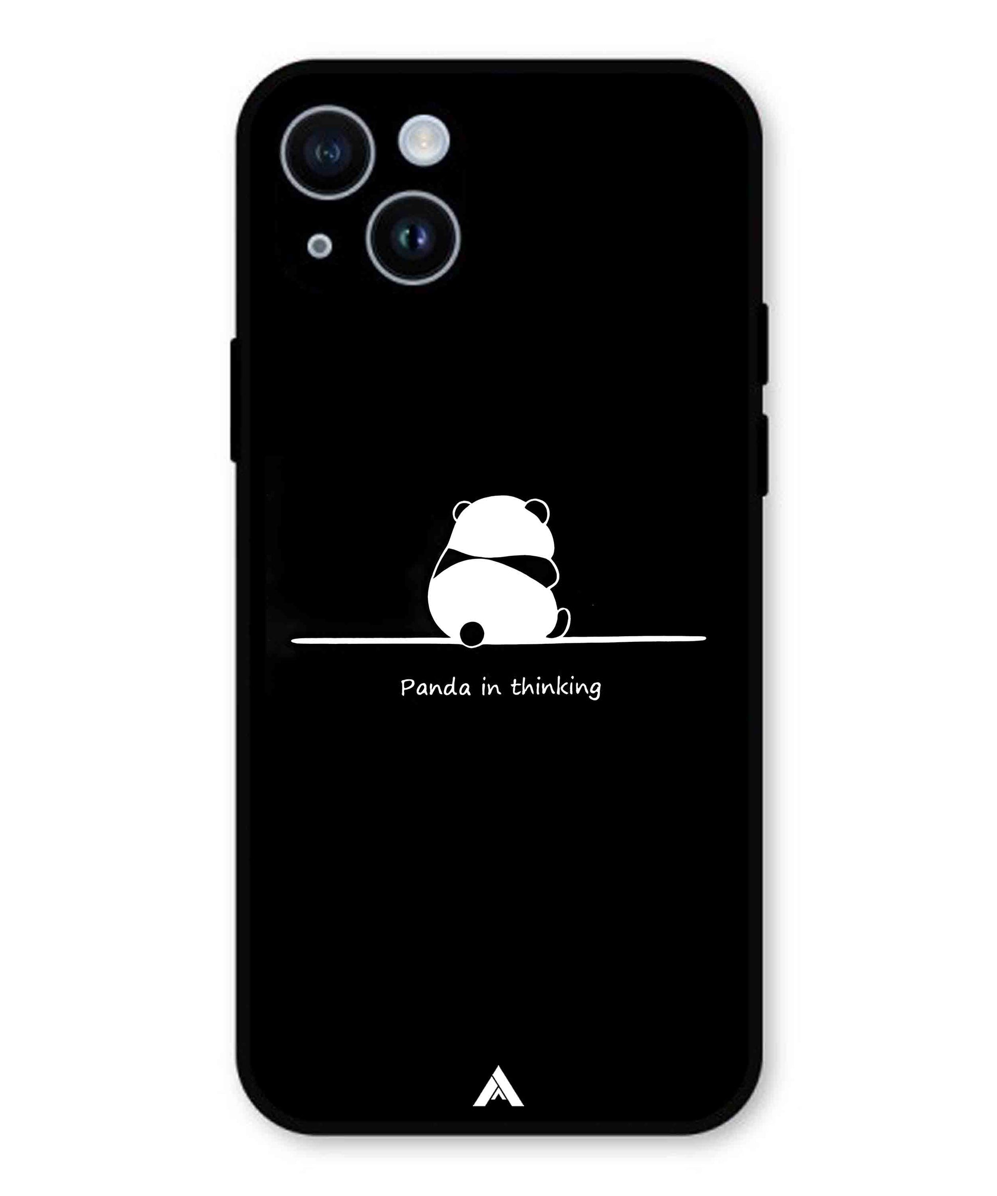 Thinking Panda Metal Back Cover Phone Case for iPhone 15