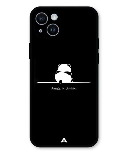 Thinking Panda Metal Back Cover Phone Case for iPhone 15 Plus
