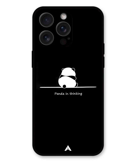 Thinking Panda Metal Back Cover Phone Case for iPhone 15 Pro Max
