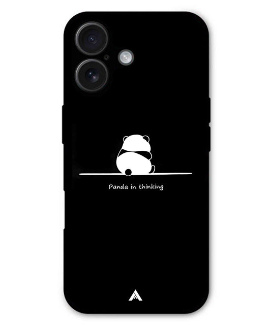 Thinking Panda Metal Back Cover Phone Case for iPhone 16 Plus